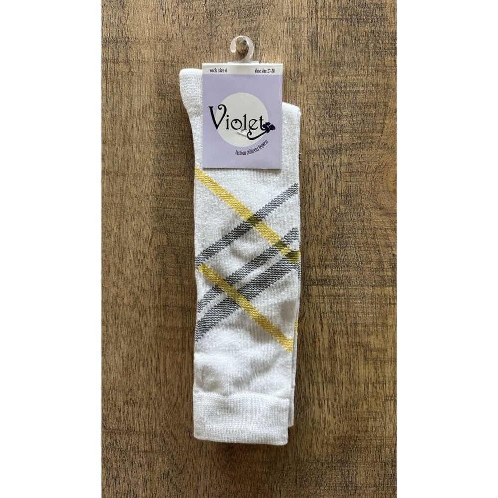 Violet Legwear girl's size 6 white tube striped socks  new  set of 6 pairs